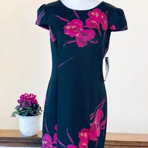 💕Betsey Johnson Floral Print Dress, Black/Fuschia